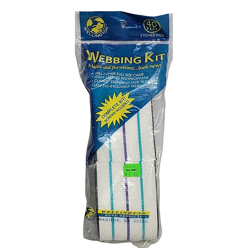 Vintage WELLINGTON Lawn Chair Webbing Kit Teal Blue Striped 40ft x 3" NEW